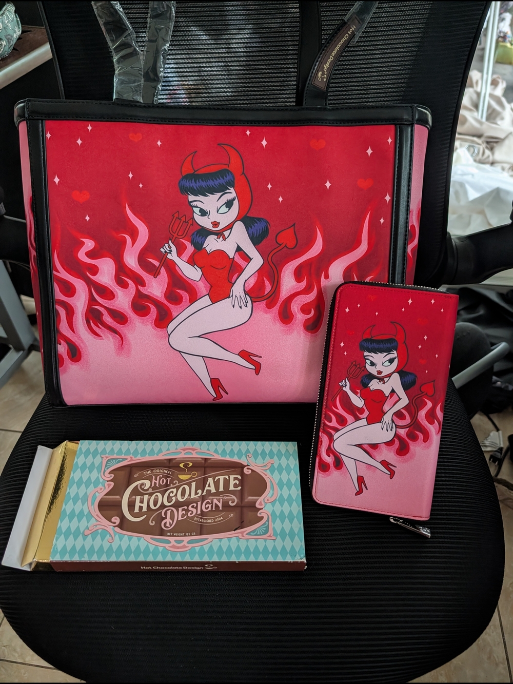 Red Devil Pin-Up Tote Bag with Matching Wallet by Hot Chocolate Design